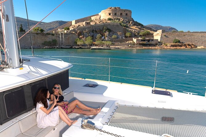 Ag. Nikolaos Catamaran to Spinalonga - Gourmet Meal & Water Toys - Leaving Agios Nikolaos and crossing Mirabello Bay