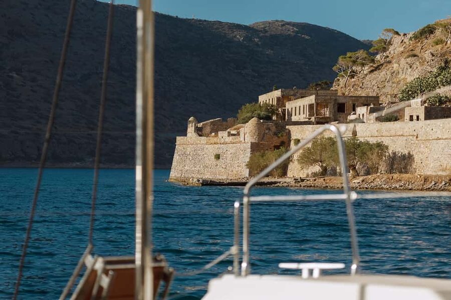 Agios Nikolaos All-inclusive Catamaran Cruise & Water Toys - Barbarossa Cave and the storybook approach to Spinalonga