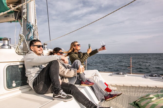 Barcelona Small Group Trip by Catamaran w Tapas, Cava and Sunset - The front net is the best seat on board