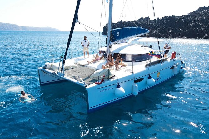 Best of Santorini Private Half-Day Catamaran Cruise with transfer and meal - Fira, Firostefani, and the old port from below