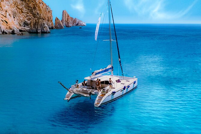 Catamaran Full-Day of Milos and Poliegos With Lunch & BBQ - Sykia Cave, seen from the sea