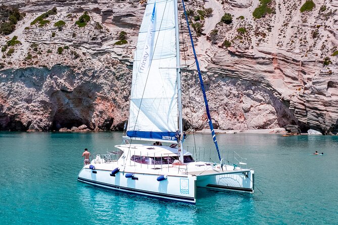 Catamaran Full-Day of Milos and Poliegos With Lunch & BBQ - Gerakas gives you the longest swim
