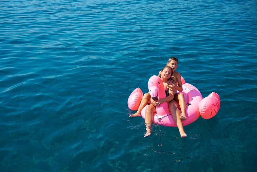 Chania Old Port: All-inclusive Catamaran Trip Agioi Theodori - A catamaran set up for a full day at sea