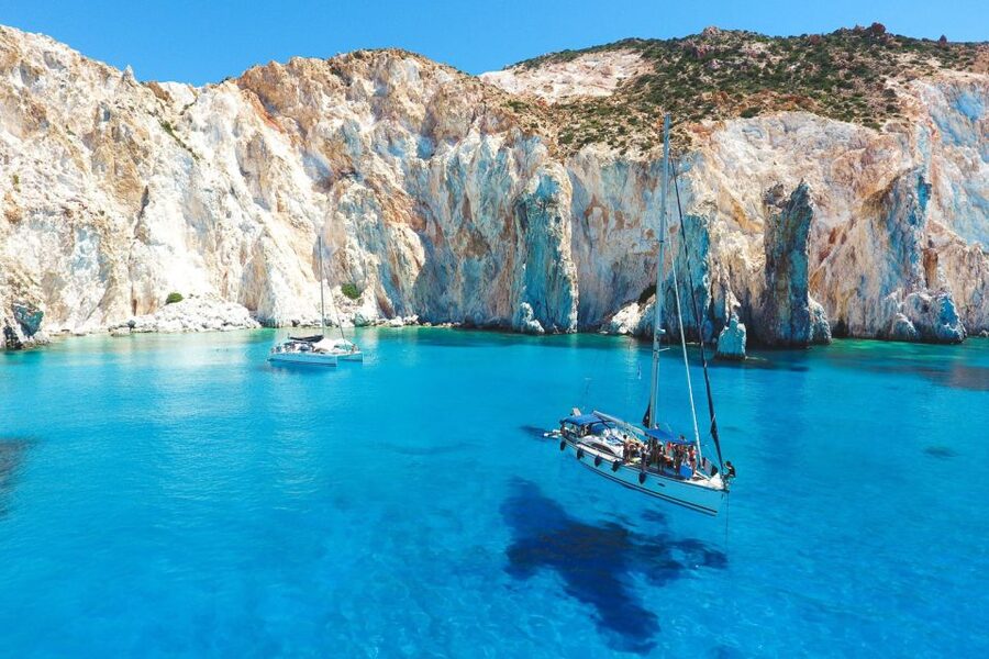 From Adamas: Milos and Poliegos Catamaran Cruise with Lunch - Poliegos brings the first swim