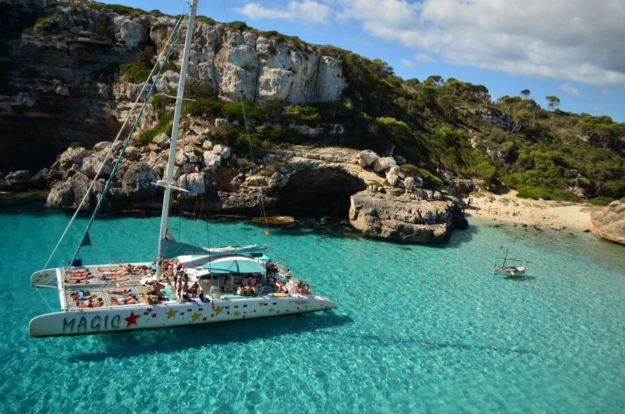 From Colònia de San Jordi : Catamaran Cruise to Es Trenc - The first anchor stop for swimming and snorkeling