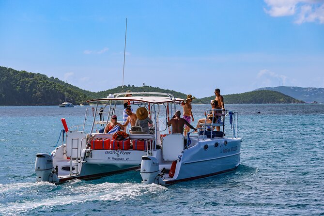 Full or Half Day Private Power Catamaran- USVI Beach and Snorkel - Christmas Cove and a floating pizza lunch