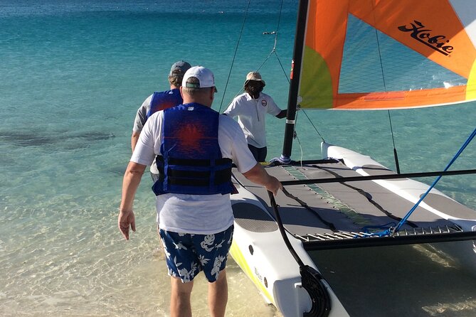 Hobie Cat Sailing Lesson - Taking the helm on Grace Bay