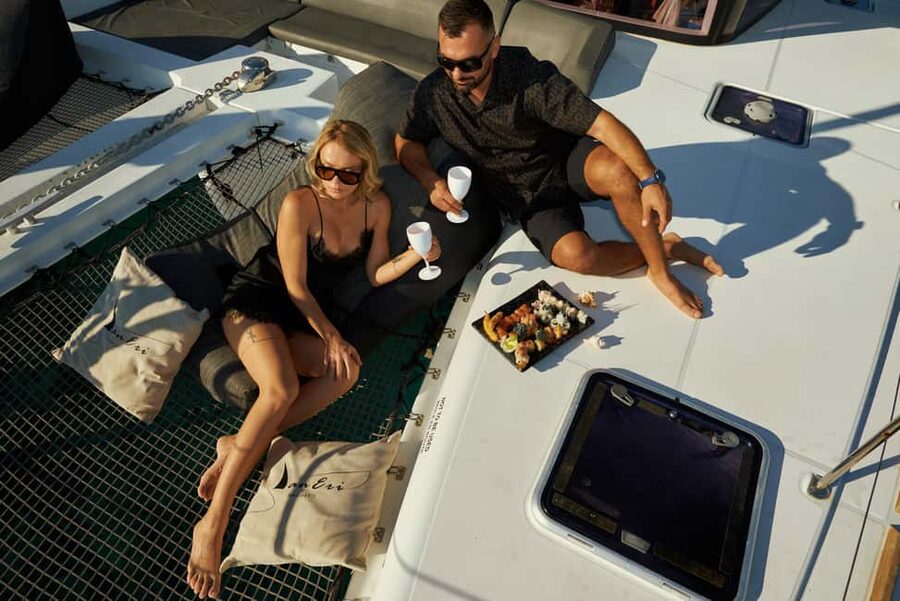 Kissamos: Catamaran Balos Sunset Cruise with Sushi & Drinks - Leaving Kissamos With Prosecco and Cretan Snacks
