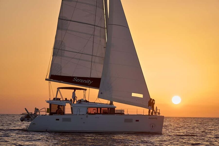 Luxury Catamaran Sunset Cruise with BBQ Fresh Fish & Drinks - Six hours that put Santorini in perspective