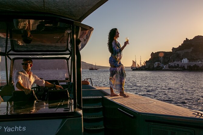 Luxury Private Power Catamaran Tour in Santorini - Caves, Aspronisi, and optional route choices