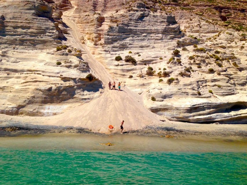 Milos: Full-Day Catamaran Cruise to Poliegos and Kleftiko - Kalogries Bay offers the first swim