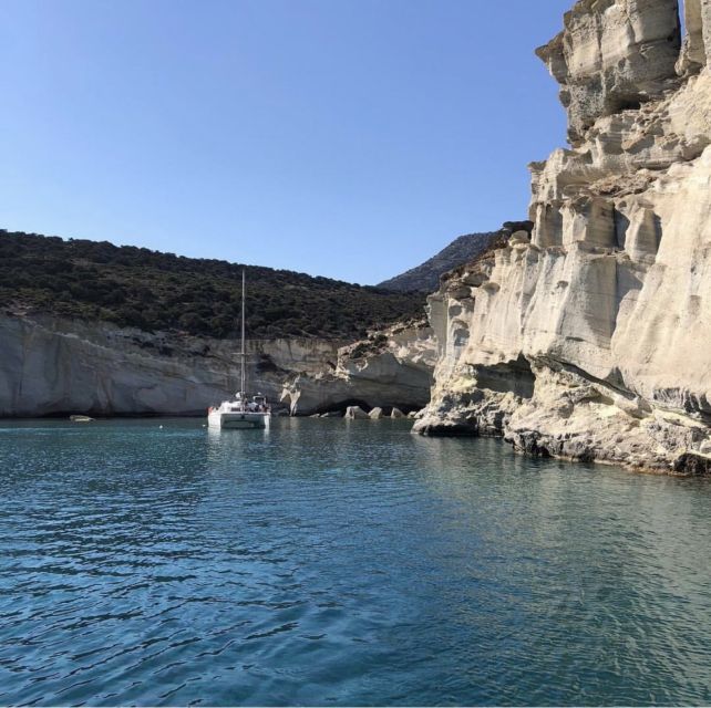 Milos: Full-Day Catamaran Cruise to Poliegos and Kleftiko - From Adamas past Milos’ sirmata villages