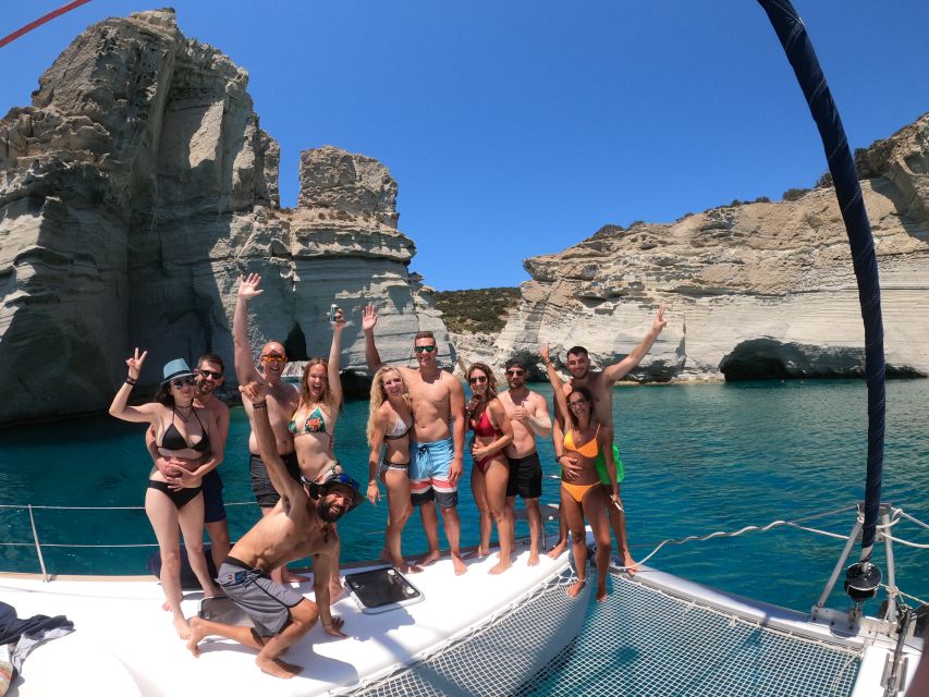 Milos: Full-Day Catamaran Cruise with Paddle Board - Sykia Cave by Dinghy