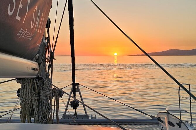 Mykonos Catamaran Sunset Semi private Cruise with transfer - Leaving Mykonos for the evening