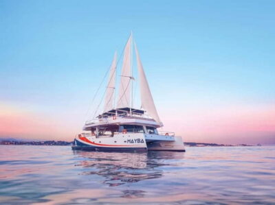 Sunset at sea on a Maxi Catamaran – Villefranche Bay