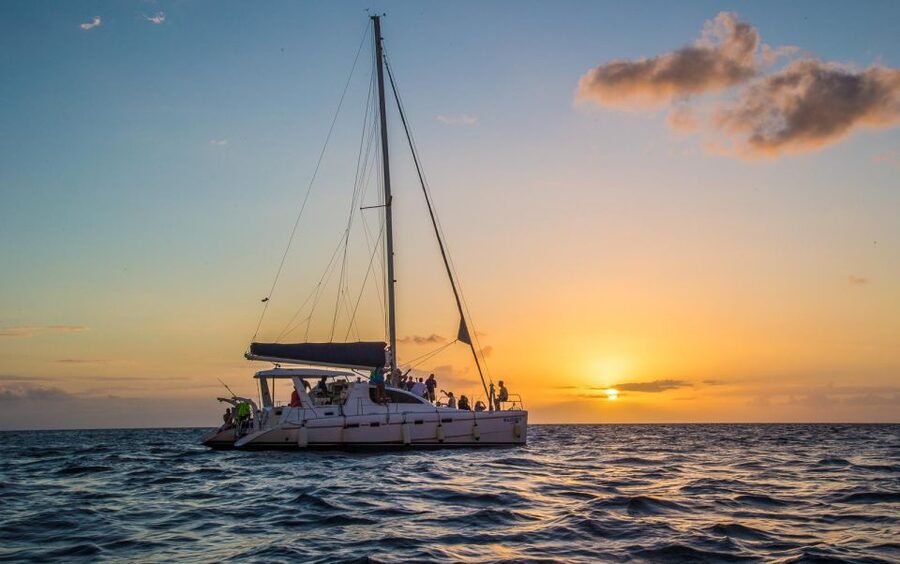 Phuket: Coral Island & Sunset Dinner by Sailing Catamaran - Dinner with the sunset near Promthep Cape