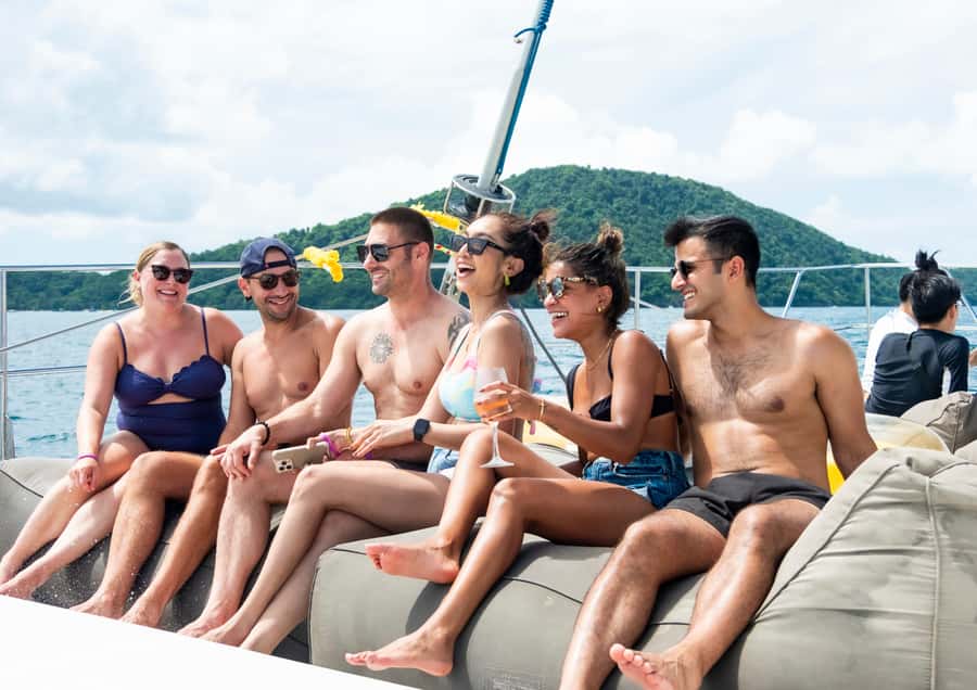 Phuket: Coral, Racha, Promthep Island Party Catamaran trip - Lunch while sailing toward Racha Island