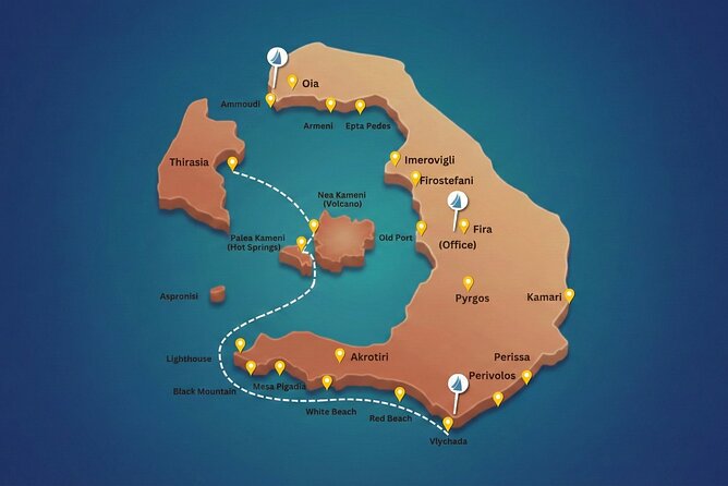Premium Small-Group Catamaran Cruise with BBQ, Open Bar, Transfer - The lighthouse and the long caldera view