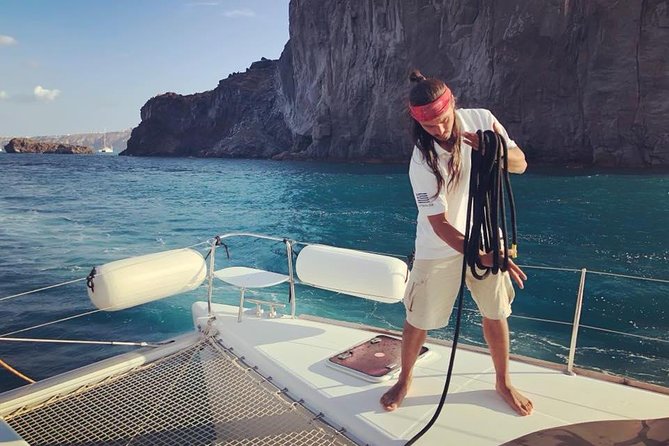 Premium Small-Group Catamaran Cruise with BBQ, Open Bar, Transfer - Palea Kameni and the hot springs swim