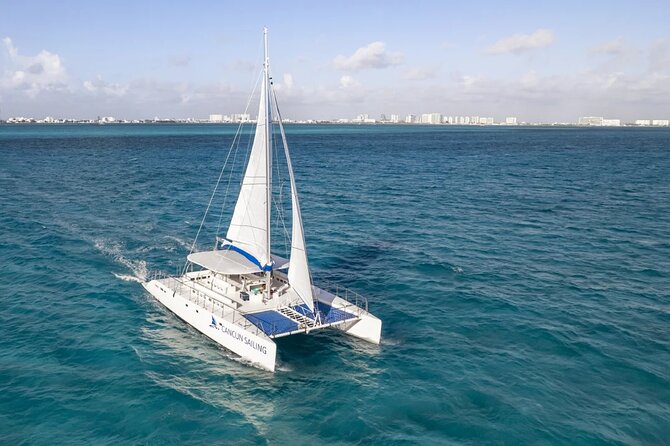 Private Catamaran from Cancun to Isla Mujeres | For up to 100 pp - Leaving Marina Las Perlas for open water