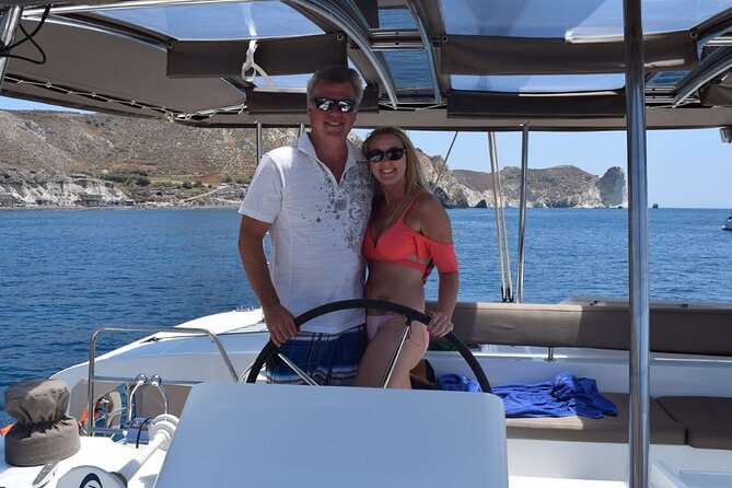 Private Luxury Santorini Catamaran Cruise with Port Pickup - Pickup from hotels, the airport, or the port