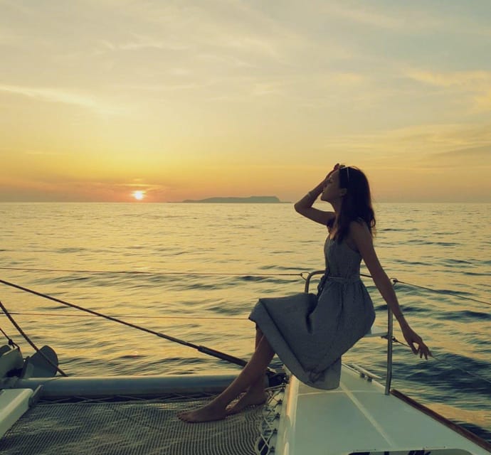 Rethymno: Sunset Catamaran Cruise - Sushi & Open Bar - Sailing along the coast toward Geropotamos