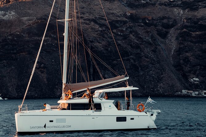 Romantic Sunset Catamaran Caldera Cruise incl. Meal & Drinks - White Beach, Mesa Pigadia, and lunch onboard