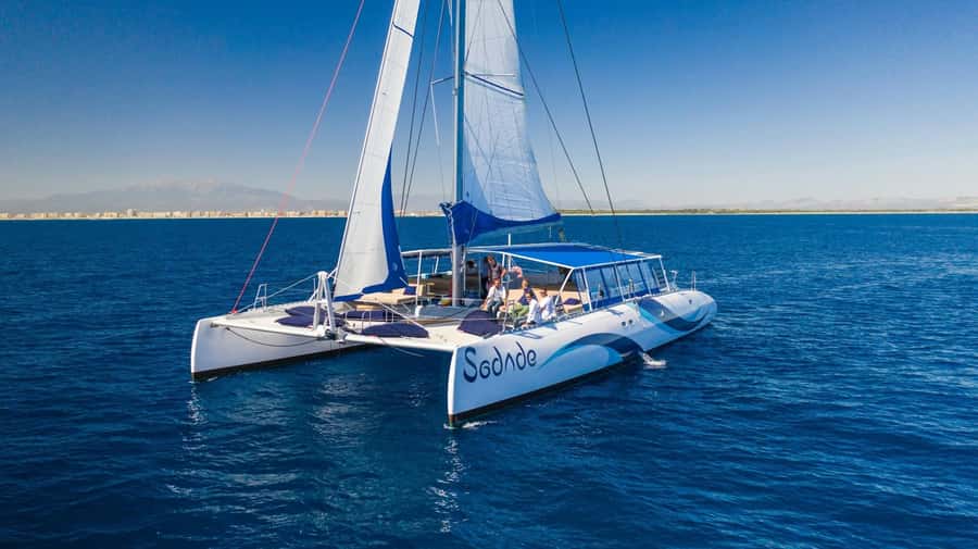 Sal Island Catamaran Cruise with All-inDrinks and Snacks - Swimming from the catamaran and floating on the nets