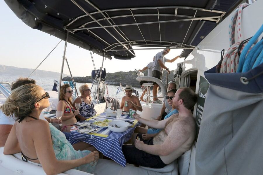 Santorini: 7-Hour Private Catamaran Cruise with Food & Drink - Imerovigli and Firostefani complete the caldera view