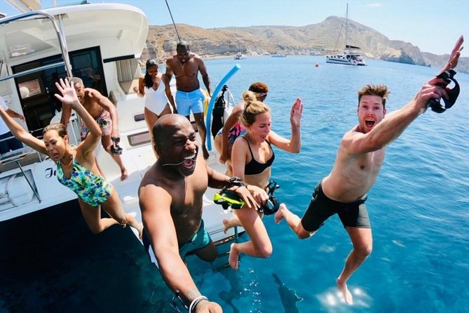 Santorini All-inclusive Catamaran Cruise with Thirassia Stop - The volcano and Palea Kameni