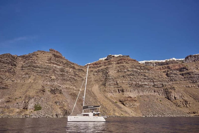 Santorini: Caldera Classic Catamaran Cruise w/ Meal & Drinks - Mesa Pigadia is the practical swimming break