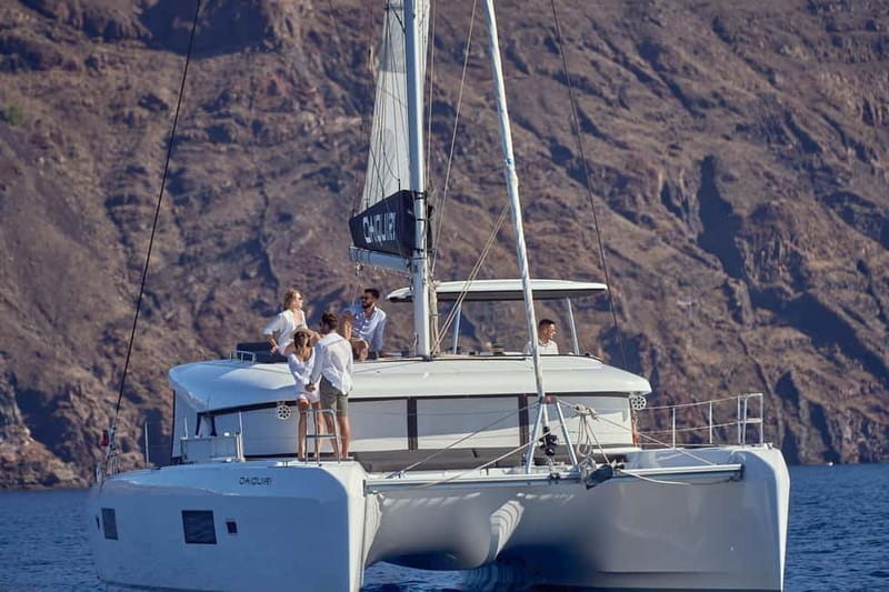 Santorini: Caldera Classic Catamaran Cruise w/ Meal & Drinks - Nea Kameni brings you close to Santorini’s volcanic core