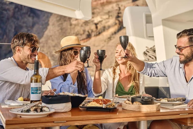 Santorini: Caldera Classic Catamaran Cruise w/ Meal & Drinks - Hotel pickup makes Vlichada Marina easy