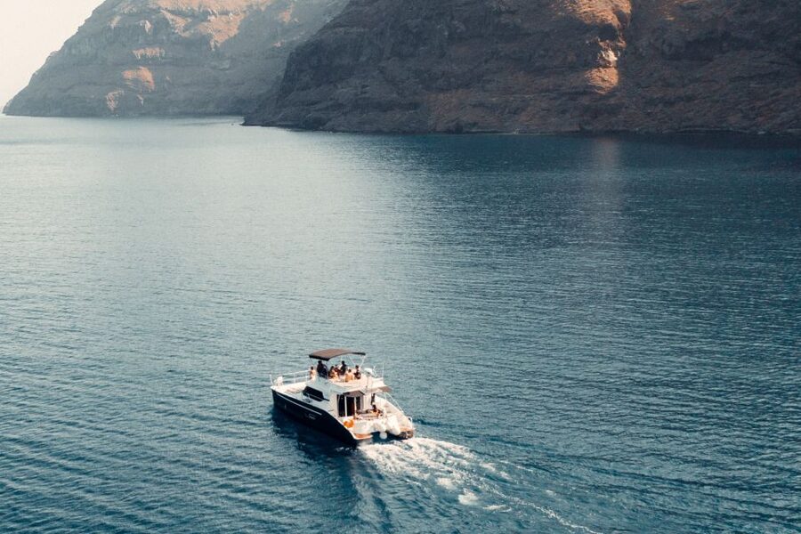 Santorini: Caldera Private Power Catamaran Cruise - The volcano and its warm springs
