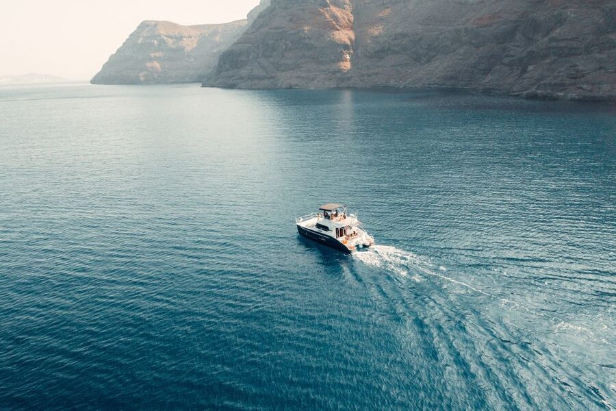 Santorini: Caldera Private Power Catamaran Cruise - White Beach, Red Beach, and the best swim stop