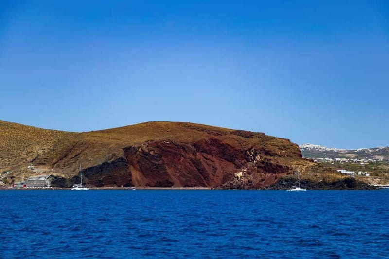 Santorini: Catamaran Cruise with Fresh Meal & Open Bar - Red Beach and White Beach from the water
