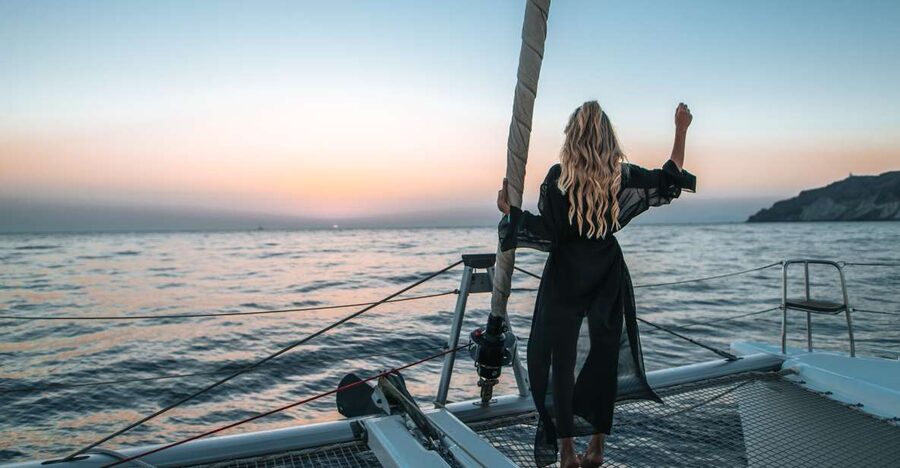 Santorini Catamaran Cruise with Swimming, Meal and Open Bar - Thirassia, the main stop of the day