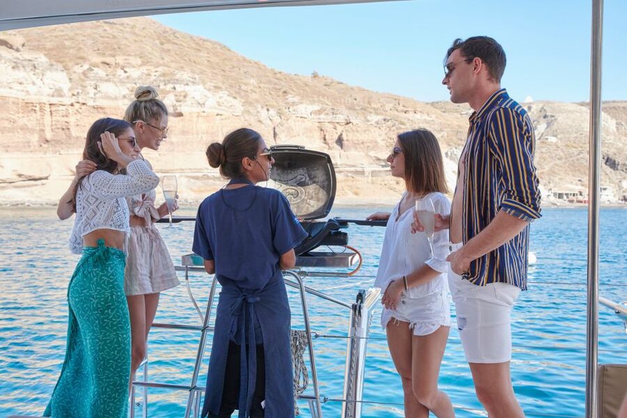 Santorini Gold Catamaran Cruise with Snorkel, BBQ & Open Bar - Mesa Pigadia, the longest swim, and the BBQ