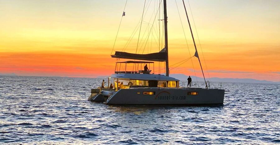 Santorini: Luxurious Catamaran Cruise with Meal & Open Bar - Santorini’s caldera from the deck