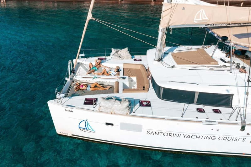 Santorini: Luxury Catamaran Cruise with Lunch, BBQ & Drinks - Swimming at Mesa Pigadia