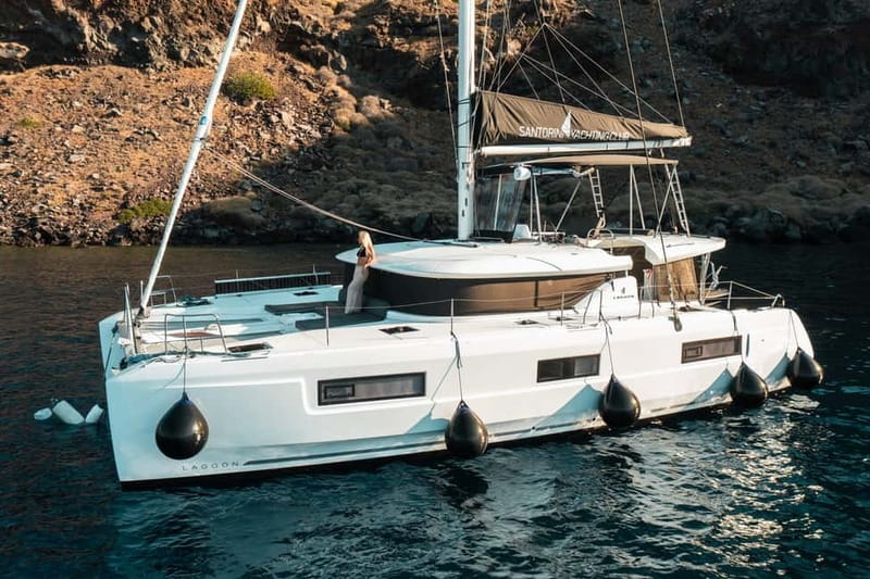 Santorini: Majestic Catamaran Cruise with Meal and Drinks - Red Beach and White Beach by catamaran