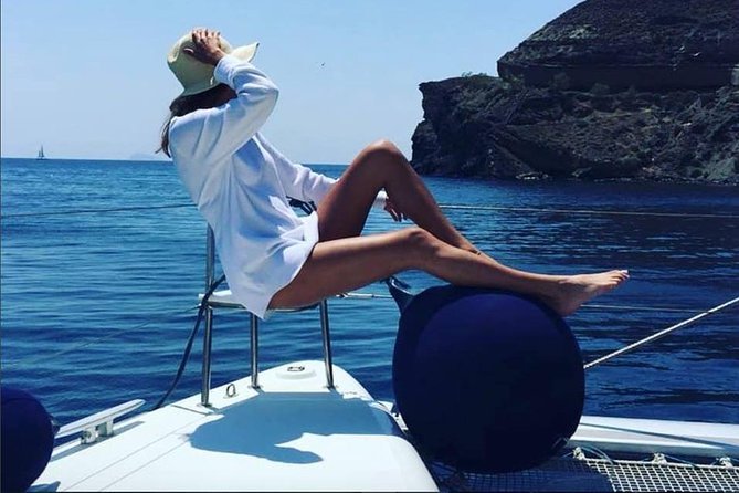 Santorini Platinum Catamaran Cruise with Meal, BBQ and Open Bar - The sunset option changes the mood