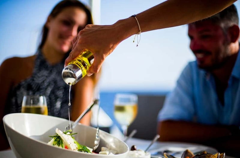 Santorini: Private Catamaran Cruise with BBQ Meal and Drinks - Key points at a glance