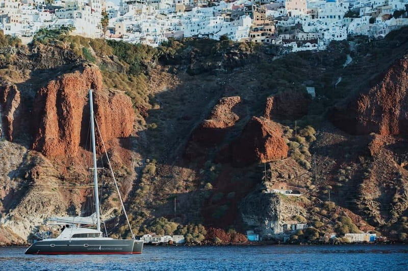 Santorini: Private Catamaran Cruise with BBQ Meal and Drinks - Thirassia and the old fishing-island feel