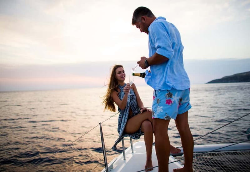 Santorini: Private Catamaran Cruise with BBQ Meal and Drinks - Swimming near the volcano and hot springs