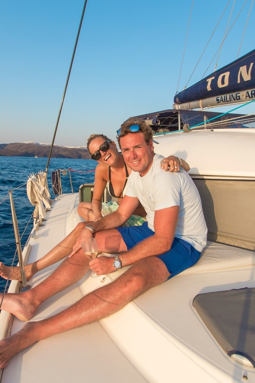 Santorini: Private Catamaran Cruise with Food & Drinks - Key points at a glance