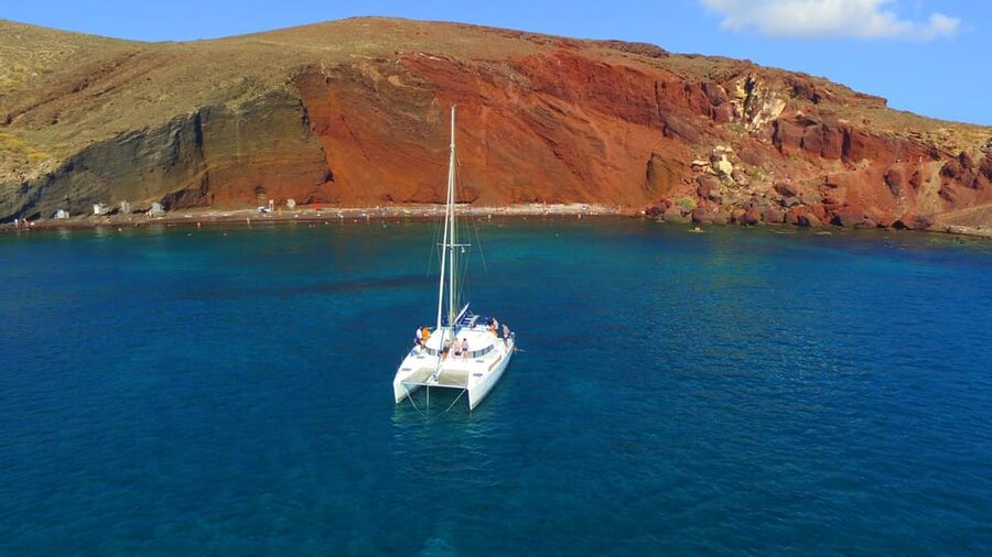 Santorini: Private Catamaran Cruise with Food & Drinks - From Thera to Vlychada Marina