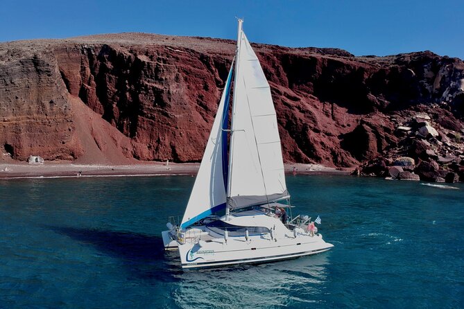 Santorini: Standard Small-Group Catamaran Cruise with Food/Drinks - The catamaran, group size, and onboard routine
