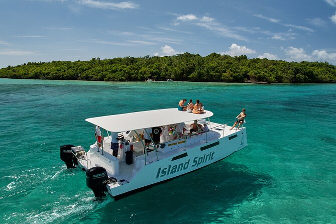 SouthEast Lagoon Discovery on shared basis on a Power Catamaran - South-East Mauritius from the water