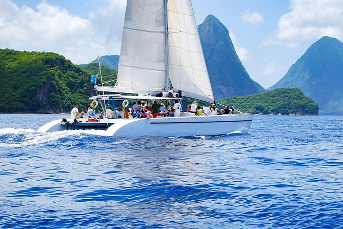 St Lucia Catamaran Day Sailing and Sightseeing Tour - Sailing south toward Soufriere and the Pitons